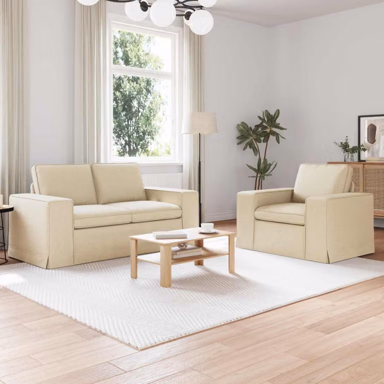 Set di divani 2 pz vidaXL in tessuto beige con forma a L e struttura in metallo per soggiorno o camera da letto L: 182 cm, P: 80 cm, H: 82 cm