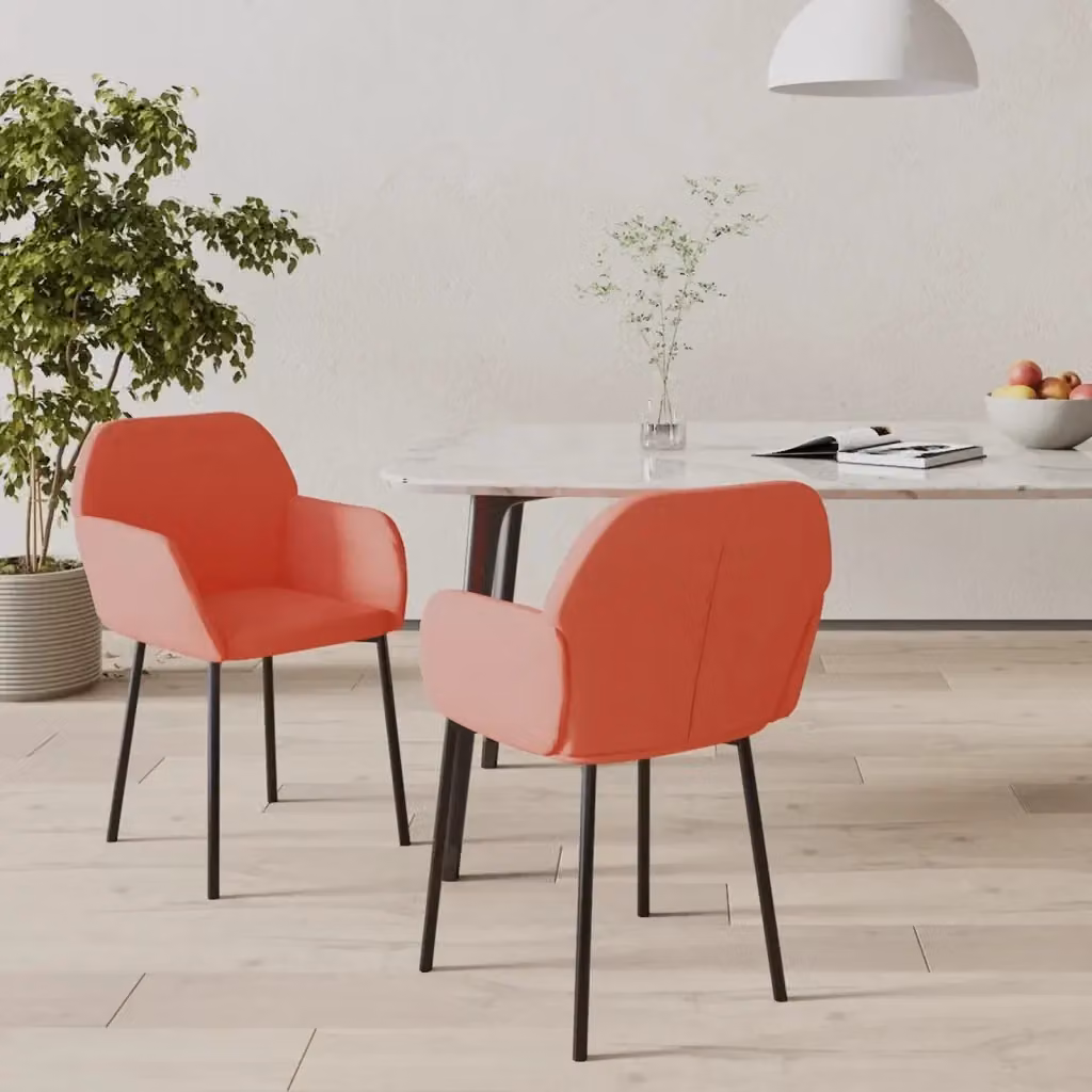 Set di 2 sedie da pranzo e cucina in velluto rosa con design moderno e braccioli – 2