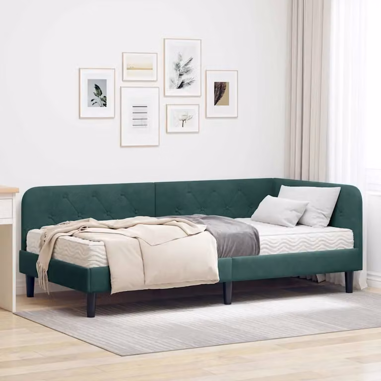 Cornice del letto ad angolo vidaXL in velluto verde, L 100 x P 200 cm