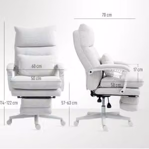 Sedia da ufficio ergonomica 68 x 70 x 122 cm bianco crema – schienale alto, poggiapiedi