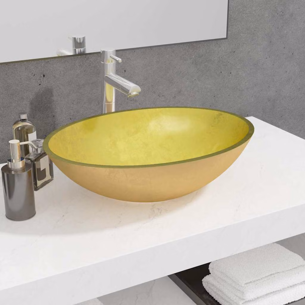 Lavandino da appoggio ovale in vetro oro vidaXL L: 50 cm, P: 37 cm, H: 14 cm