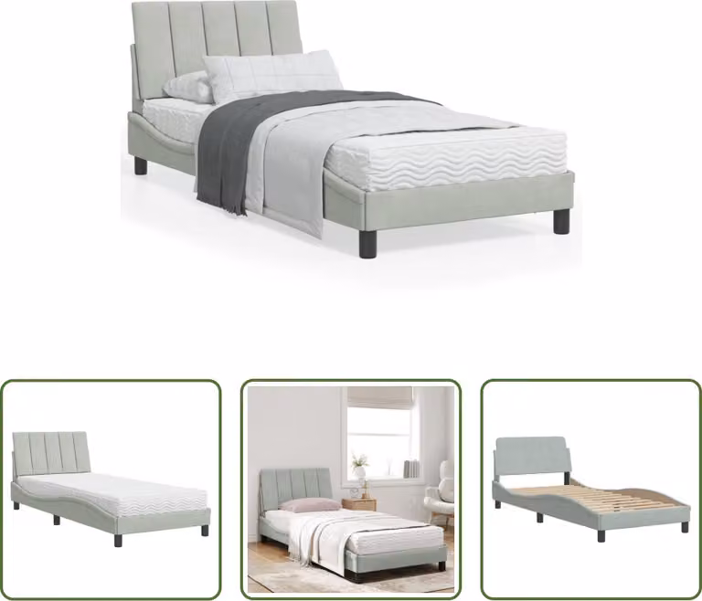 The Living Store Letto con materasso grigio chiaro 90x200 cm in velluto