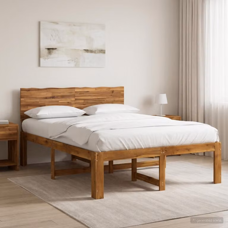 Letto matrimoniale con testiera vidaXL ROSTOCK in legno di acacia naturale L/P/H: 150 x 200 x 105 cm