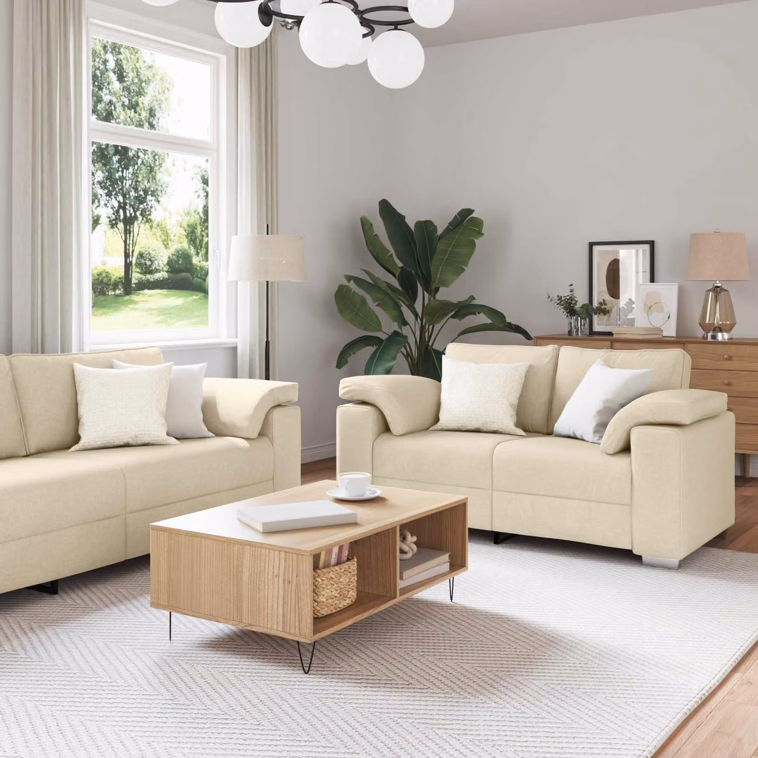 Set di 2 divani vidaXL in tessuto beige per soggiorno con cuscini inclusi