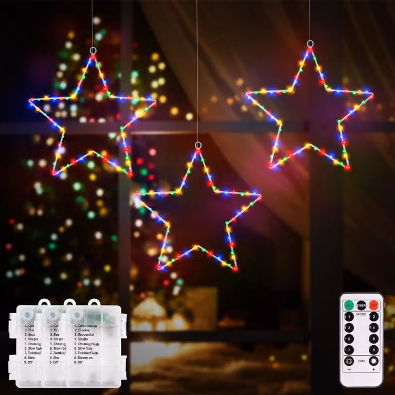 3 stelle a LED, 180 LED, alimentate a batteria, 8 modalità, timer