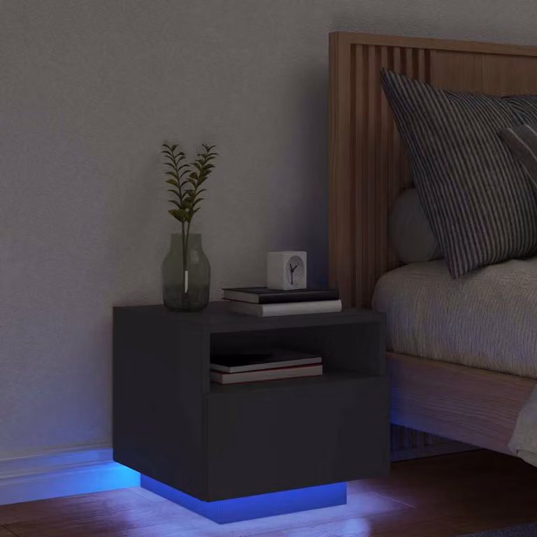 Comodino moderno vidaXL con luci LED nero L 40 cm, P 39 cm, H 37 cm