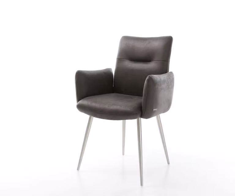 DELIFE Sedia da pranzo Jova-Flex con braccioli in microfibra antracite vintage a 4 gambe coniche in acciaio inossidabile con molle insacchettate