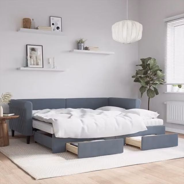 Divano Letto Estraibile con Cassetti vidaXL in Velluto Grigio L/P/H: 229 x 90 x 68 cm – 1
