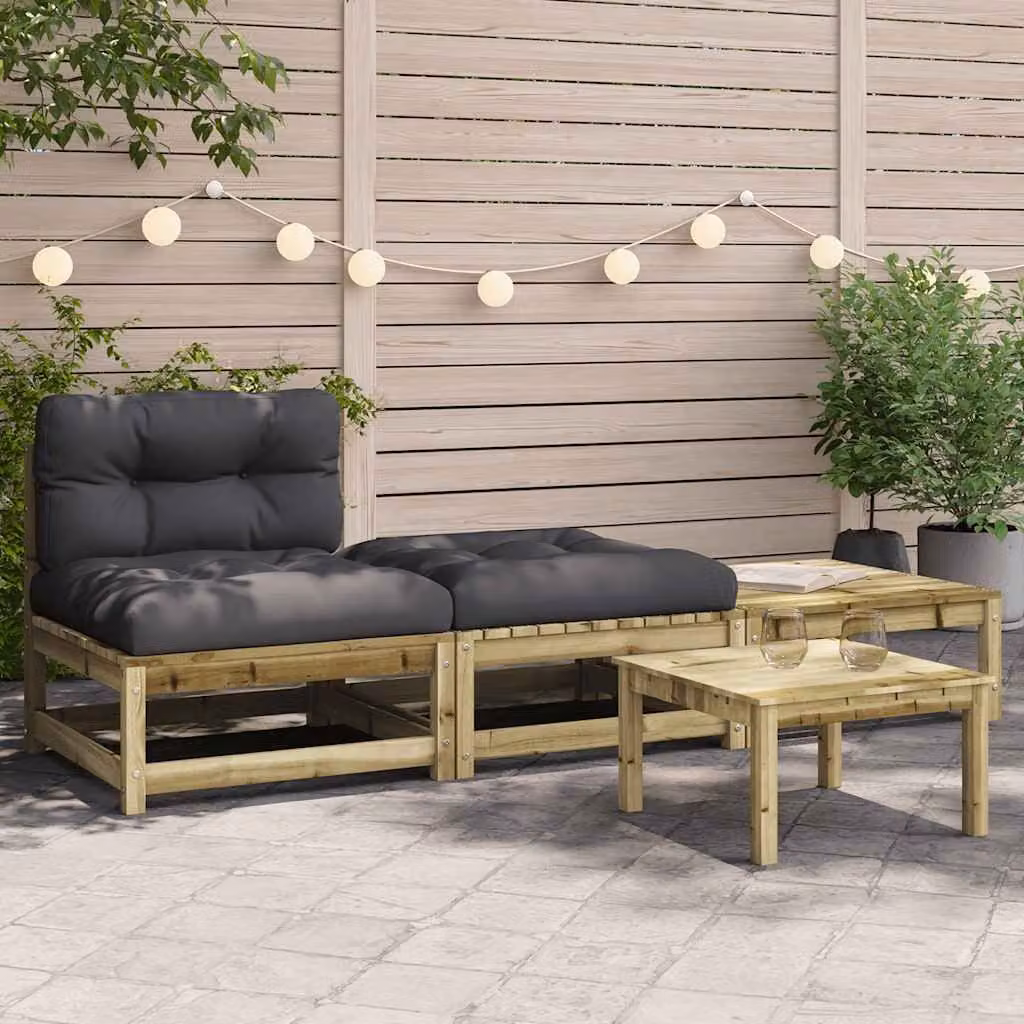 vidaXL Divano da Giardino in Legno di Pino con Cuscini e Poggiapiedi Grigio Antracite L: 210 cm, P: 70 cm, H: 67 cm – 1