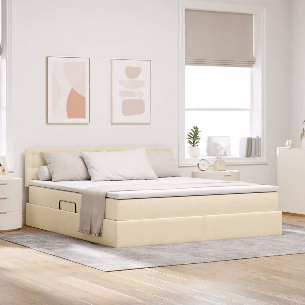 Letto con contenitore e materasso vidaXL in velluto beige L/P/H: 160 x 200 x 204 cm