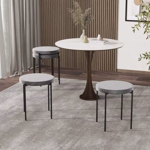 Set di 4 sgabelli da pranzo ULEVR impilabili con seduta imbottita effetto velluto, acciaio grigio scuro, 41,5x41,5x46 cm