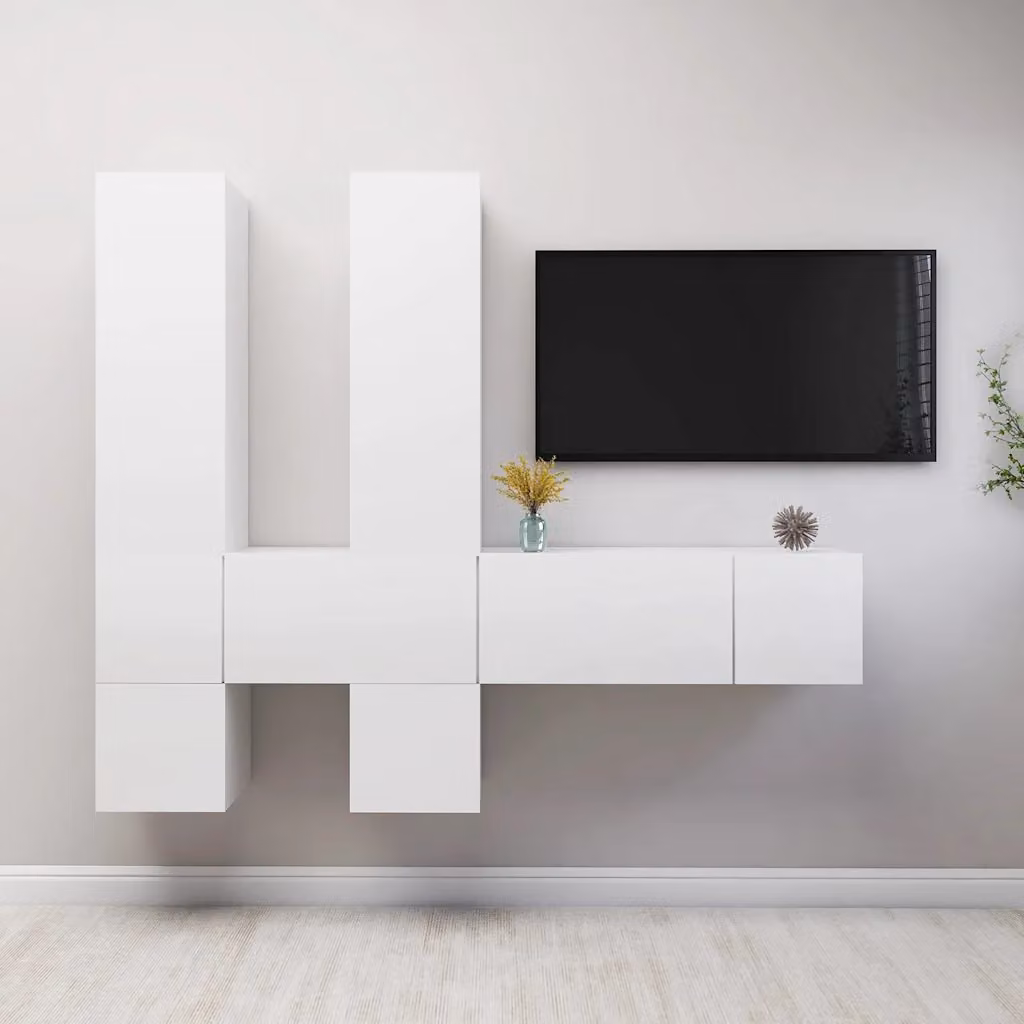 Set di mobili porta TV moderno vidaXL composto da 7 pezzi in legno e MDF, colore bianco opaco