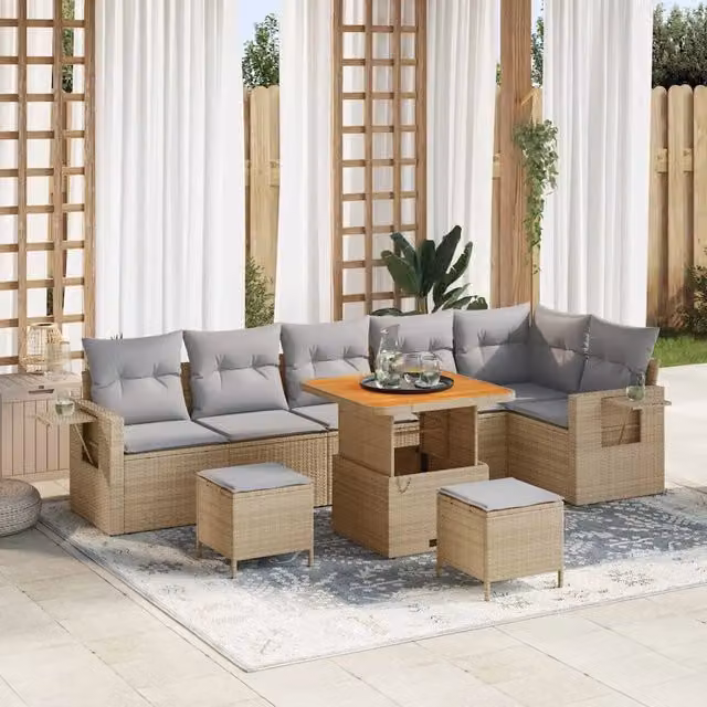 Set Divano da Giardino 11 pcs Beige e Grigio Chiaro polyrattan