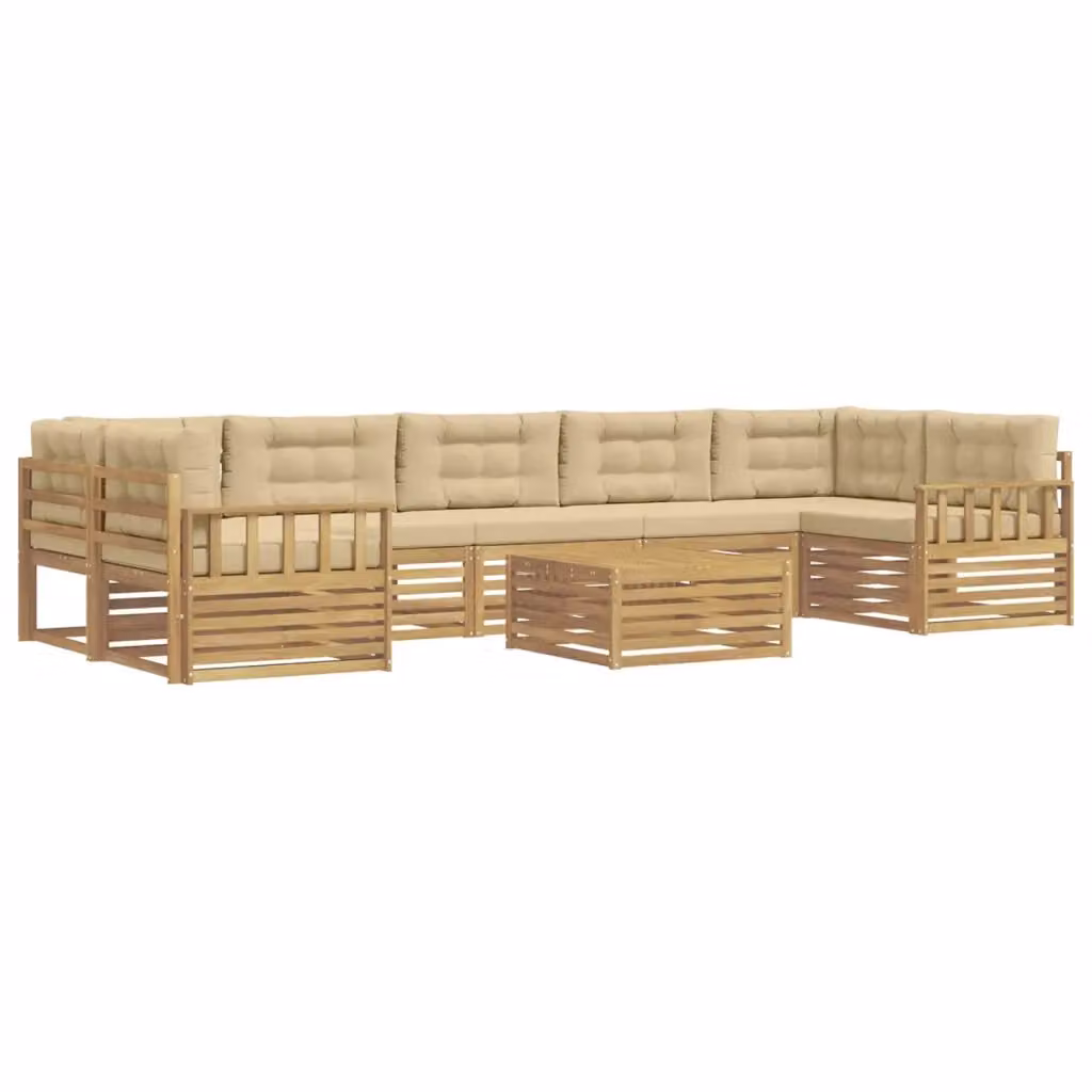 Set di divani da esterno a forma di U vidaXL in legno di acacia con tavolo da caffè, 8 pezzi, Bianco e Beige – 2