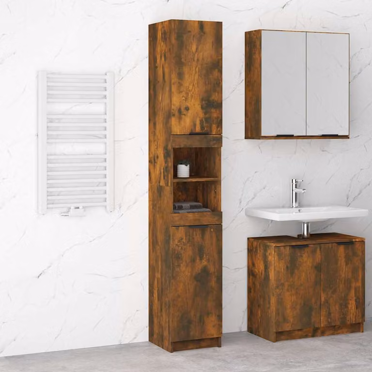 Armadietto da bagno moderno vidaXL in legno Rovere Fumo, sospeso, L: 32 cm, P: 34 cm, H: 188,5 cm