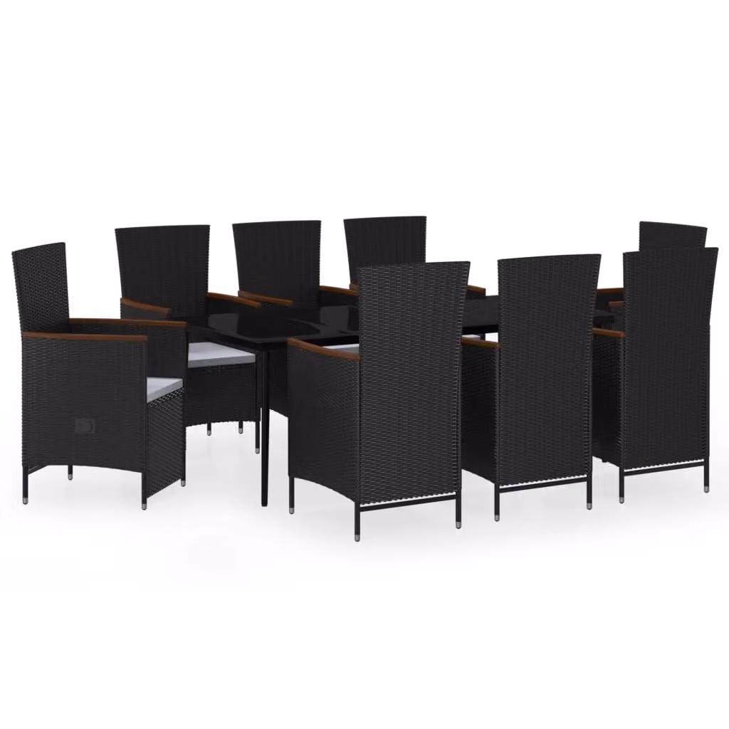 Set da Pranzo da Giardino 9 pz con Cuscini Nero