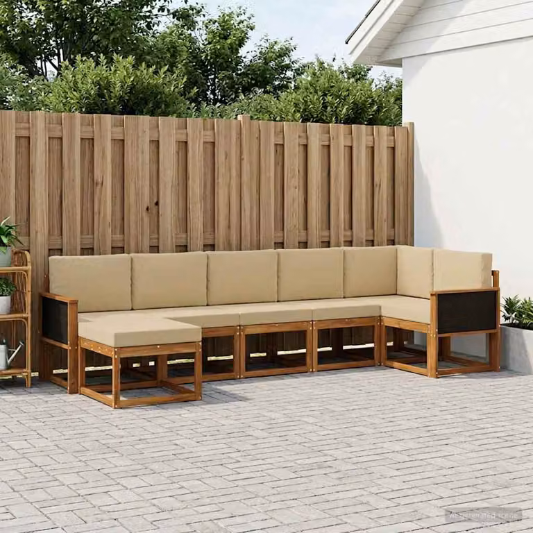 vidaXL Set di divani da esterno 7 pz in legno di acacia con cuscini, Beige e Marrone