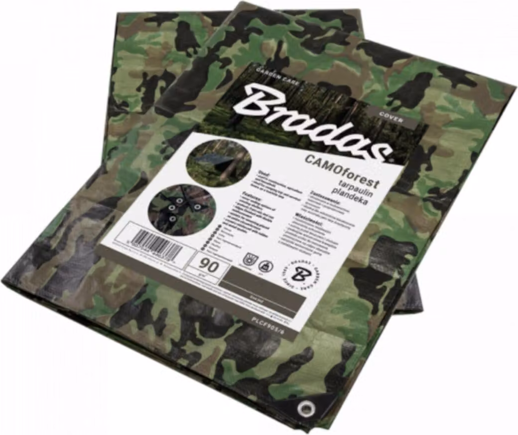 BRADAS Foglio di copertura 5x4m, 90g, mimetico CAMOforest BR-PLCF904_5