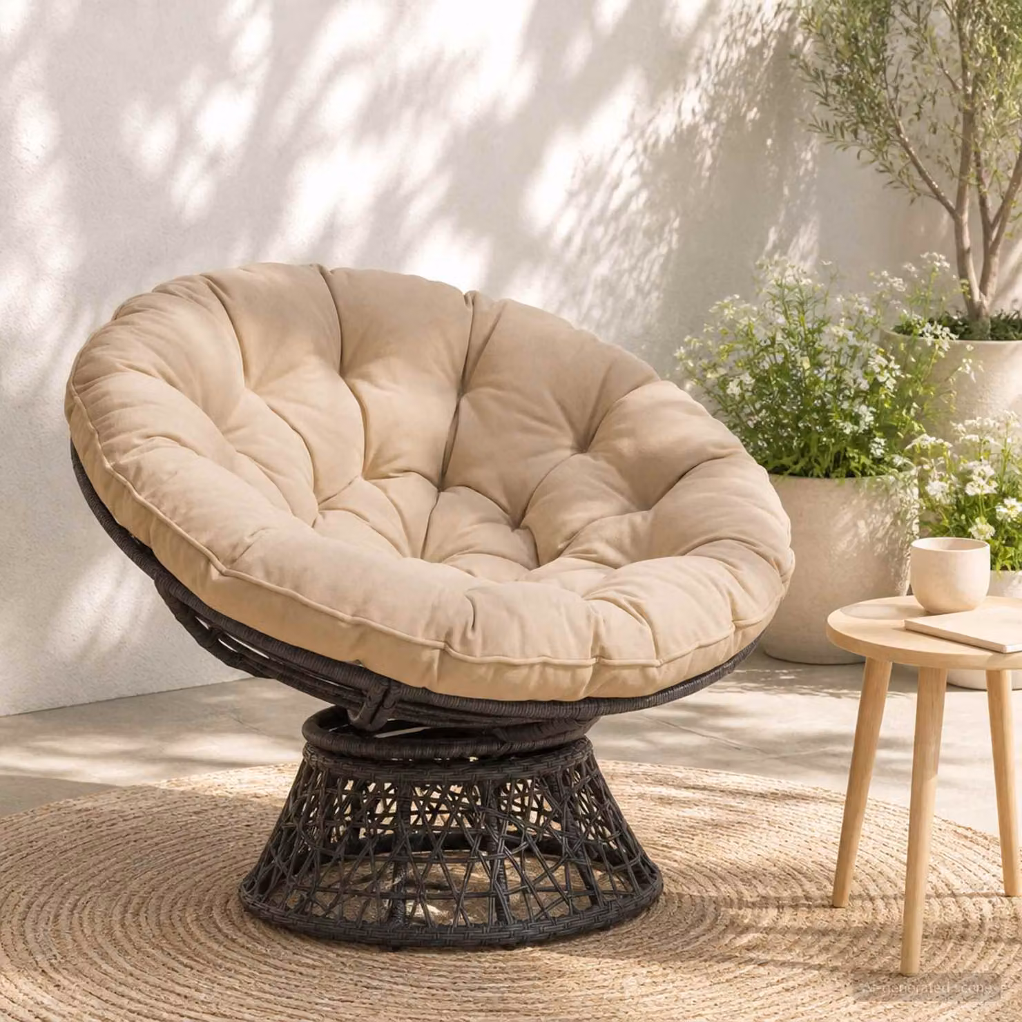 Cuscino rotondo per sedia Papasan vidaXL VIANEN in poliestere beige con rivestimento rimovibile e lavabile
