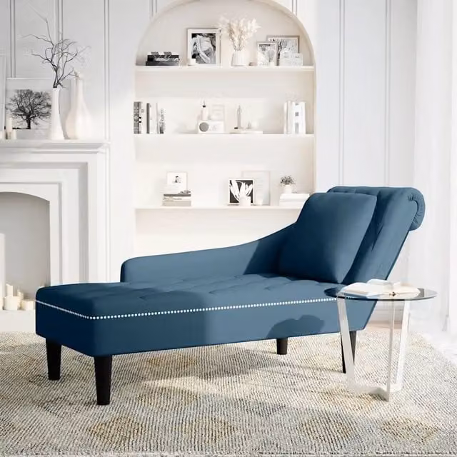 Sdraio moderna vidaXL in velluto blu con cuscini e bracciolo destro L: 145 cm, P: 70 cm, H: 56 cm