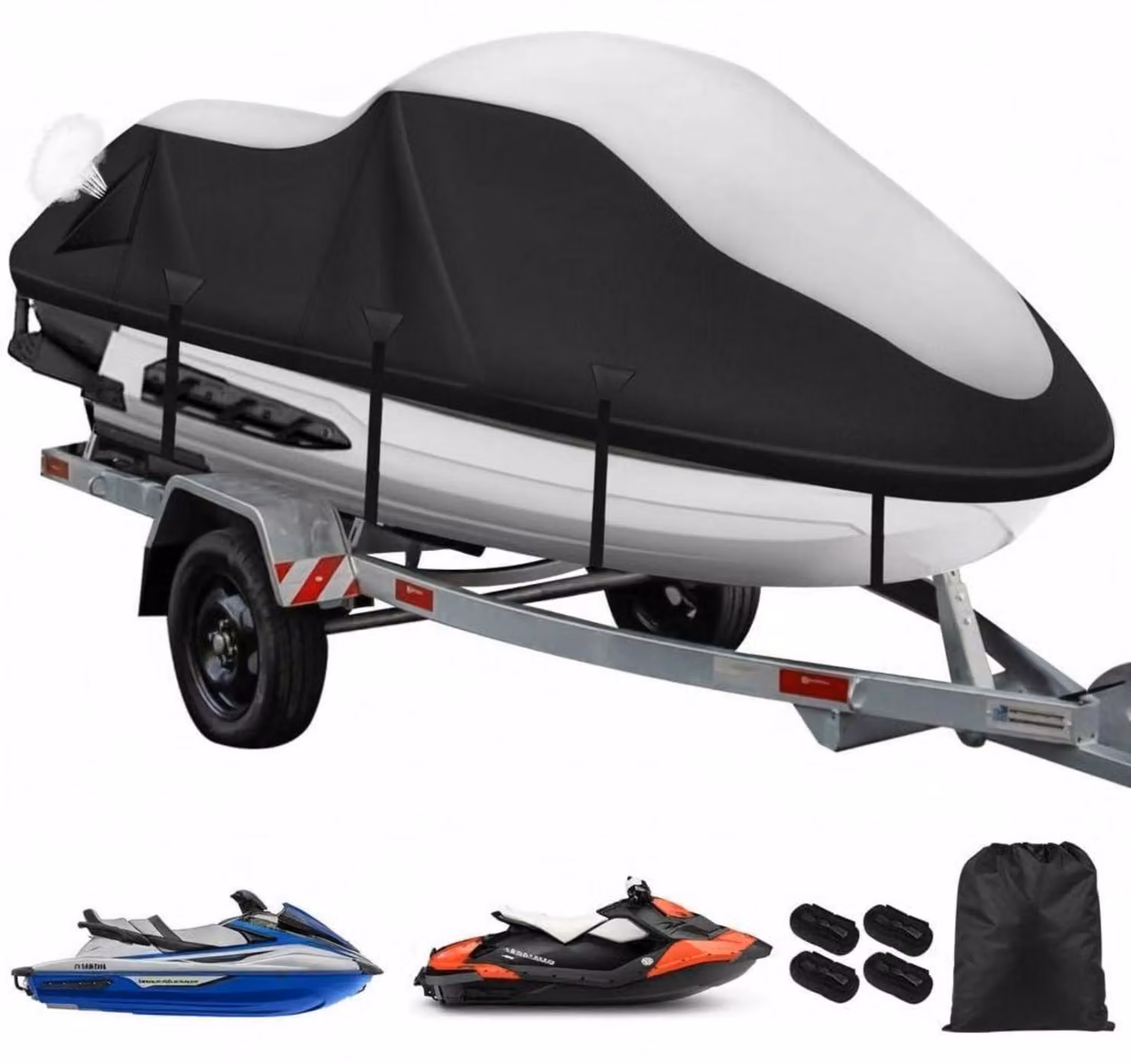 Copertura per jet ski, tessuto 900D, resistente, impermeabile, con prese d'aria, taglia 3XL, colore argento/nero, dimensioni 345-370 cm