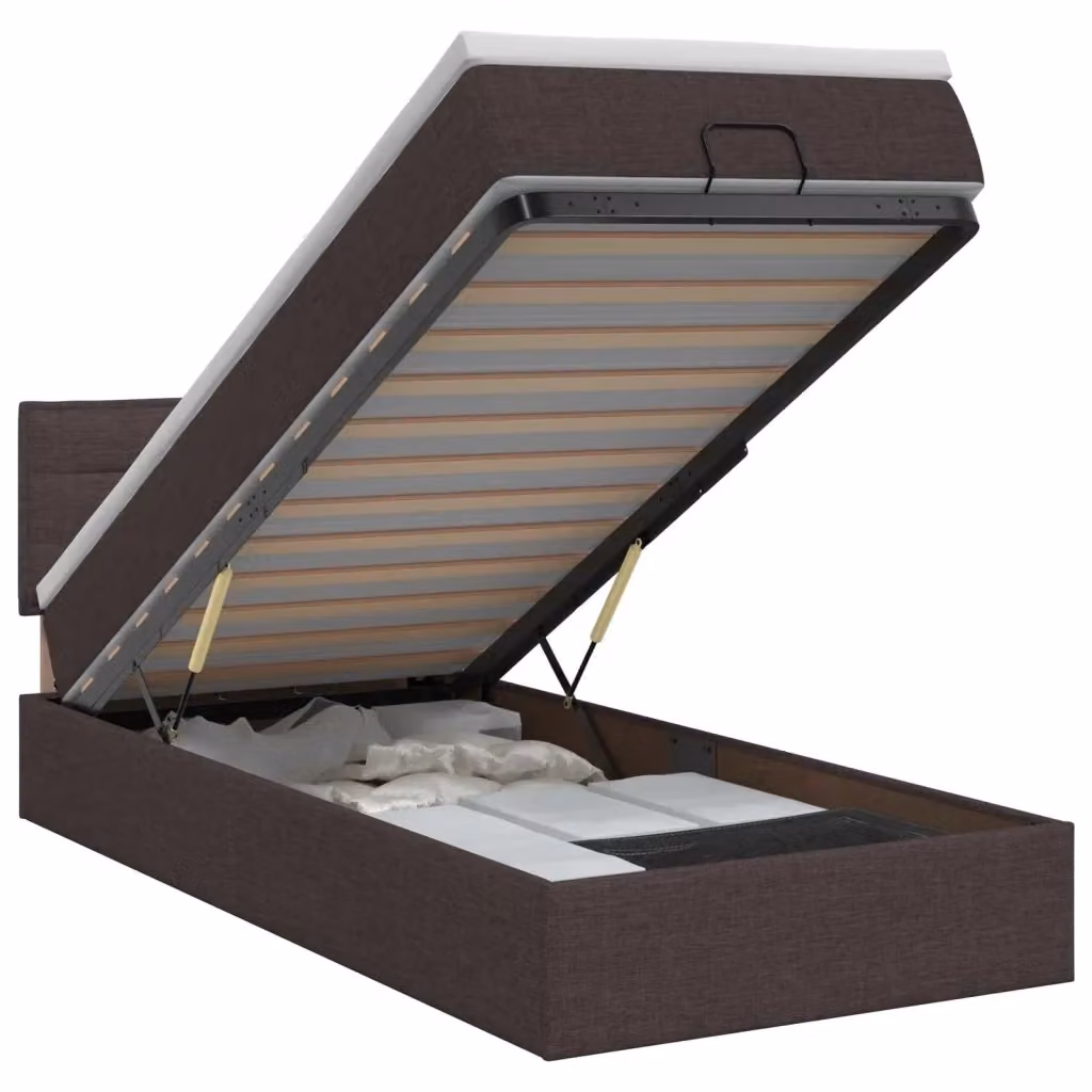 Letto ottomano moderno vidaXL con base a sollevamento e materasso in tessuto marrone L: 90 cm, P: 200 cm, H: 140 cm – 2