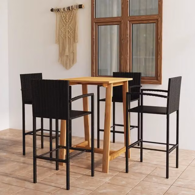 vidaXL Set Bar da Giardino 5 pz in Polyrattan e Legno di Acacia Nero – 1