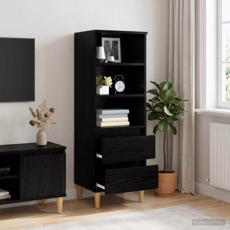 Mobile contenitore alto in legno impiallacciato effetto noce nero, dimensioni 40 x 36 x 110 cm