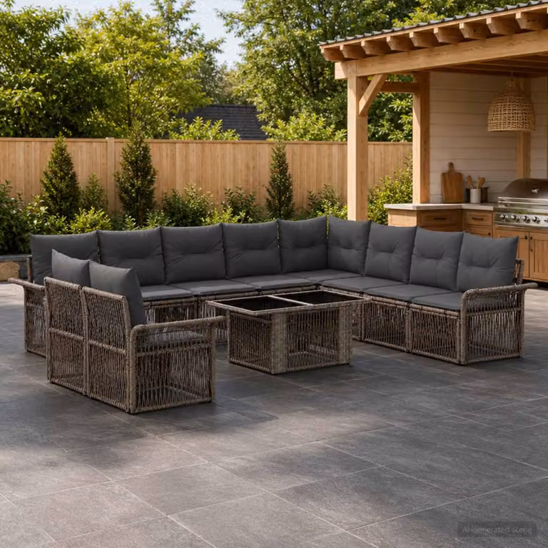 Set Divano da Giardino vidaXL 11 pz in Polyrattan Grigio e Antracite con Cuscini