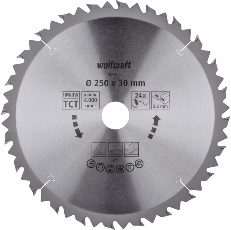 Lama per seghe circolari Wolfcraft per tagli grezzi, Ø 250x30 Z24 6740000