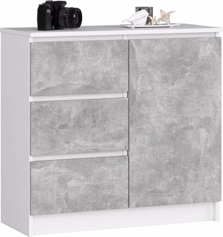 Cassettiera con cassetti e ante CIELA - bianco / cemento