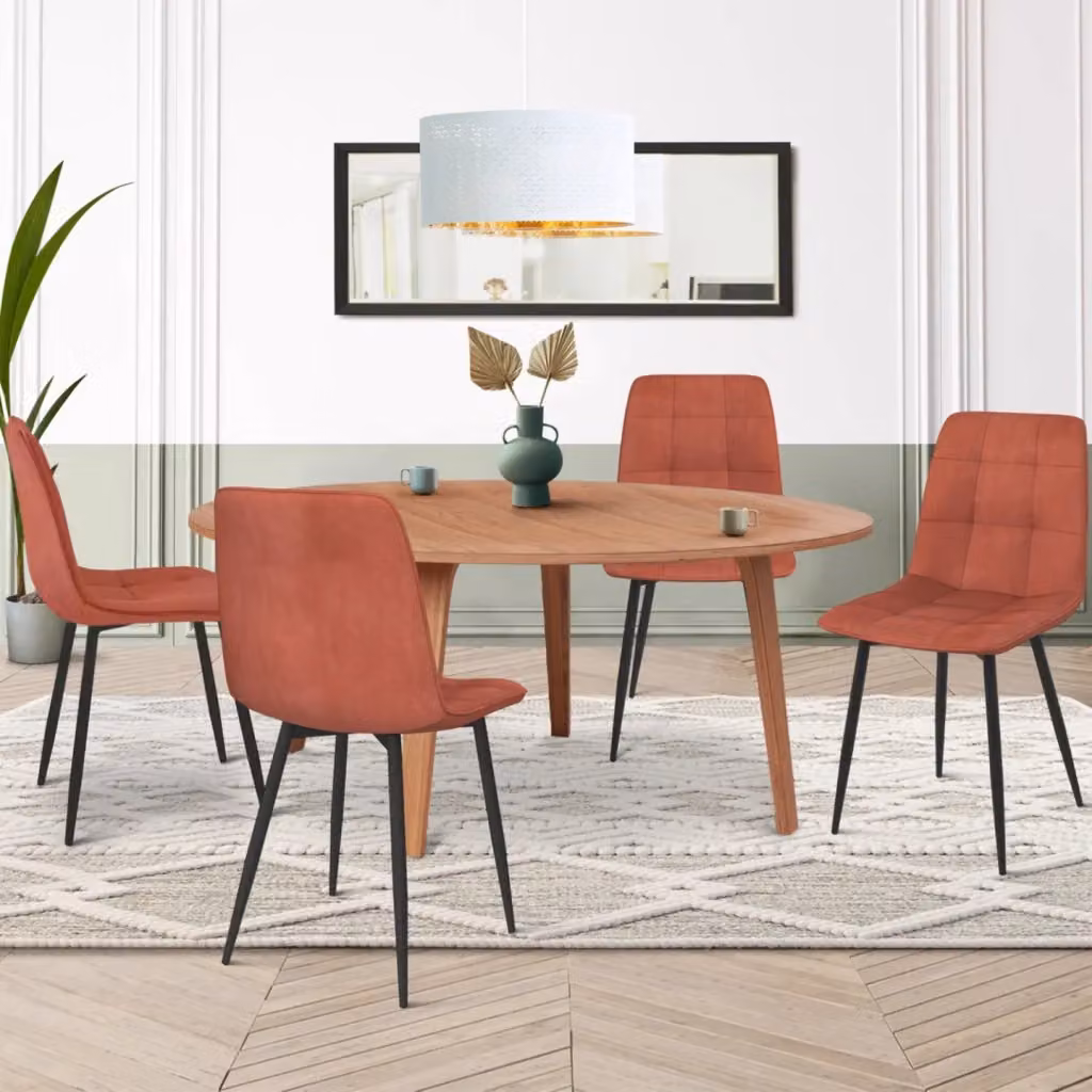 Set di 4 sedie da pranzo MILA IDMarket in velluto color arancione con struttura in metallo – 2