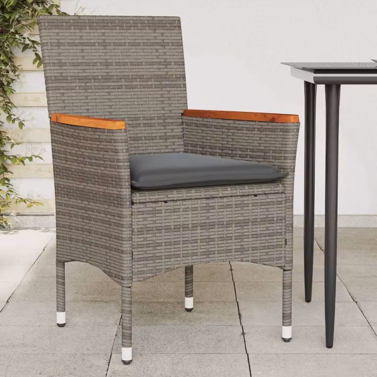 Set di 2 sedie da giardino vidaXL in polyrattan grigio con cuscini in tessuto resistente ai raggi UV e braccioli