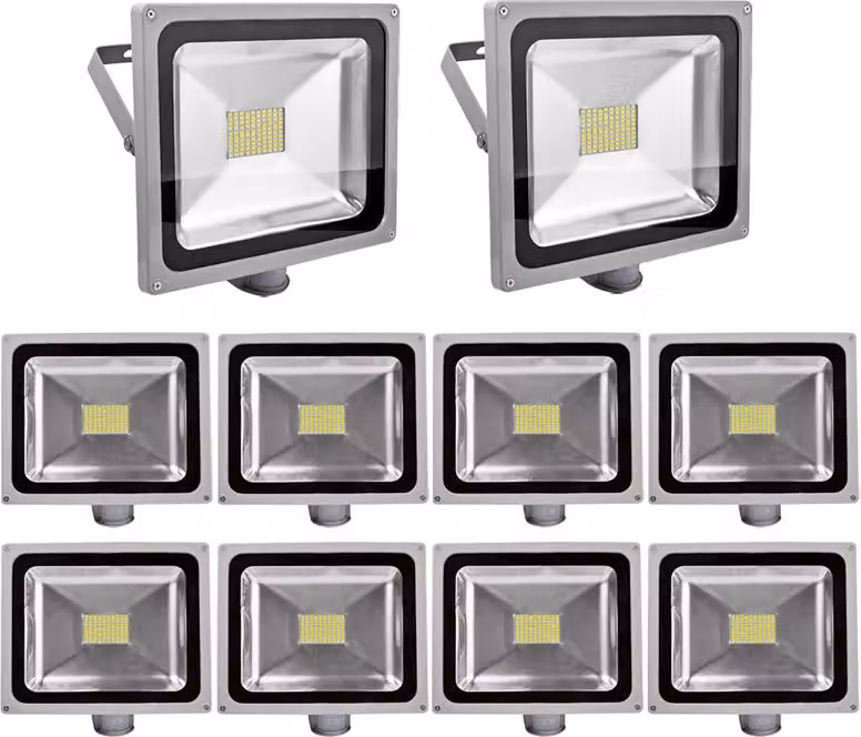 10 proiettori LED SMD da 80 W con sensore di movimento PIR, Greenmigo 120°, IP65, corpo in alluminio grigio, luce bianca fredda