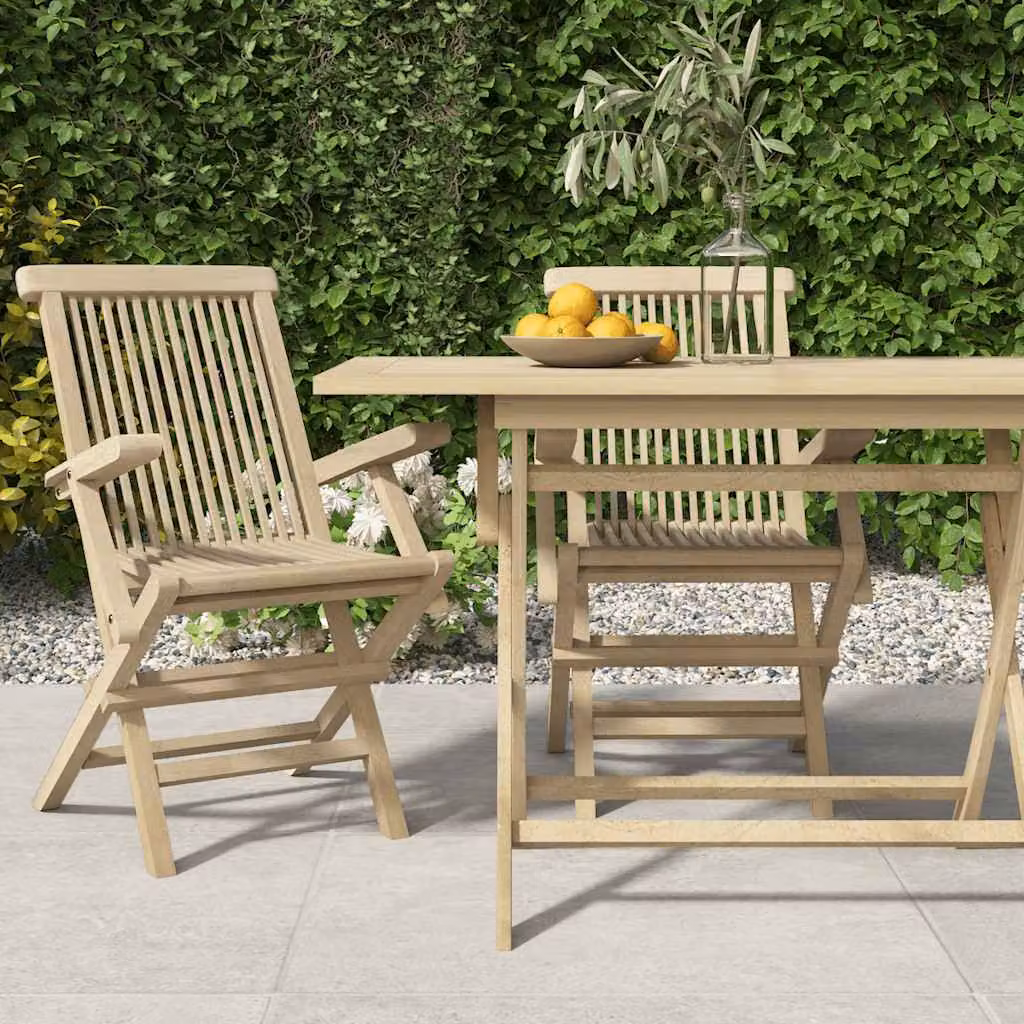 Set di 2 sedie pieghevoli vidaXL in legno di teak grigio con braccioli L/P/H: 56 x 61 x 89 cm
