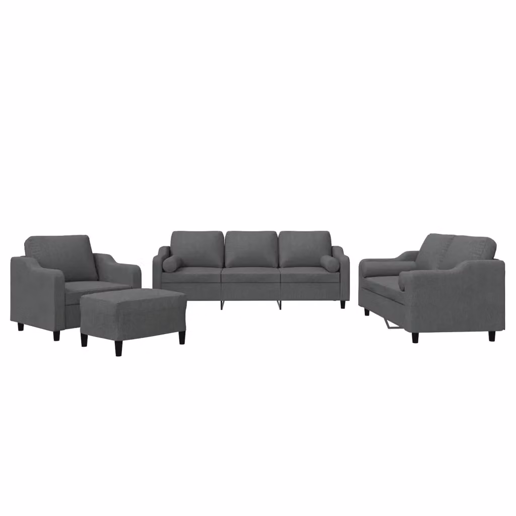 Set di divani moderno vidaXL composto da un divano a 3 posti, un divano a 2 posti, un pouf e cuscini in tessuto grigio – 2