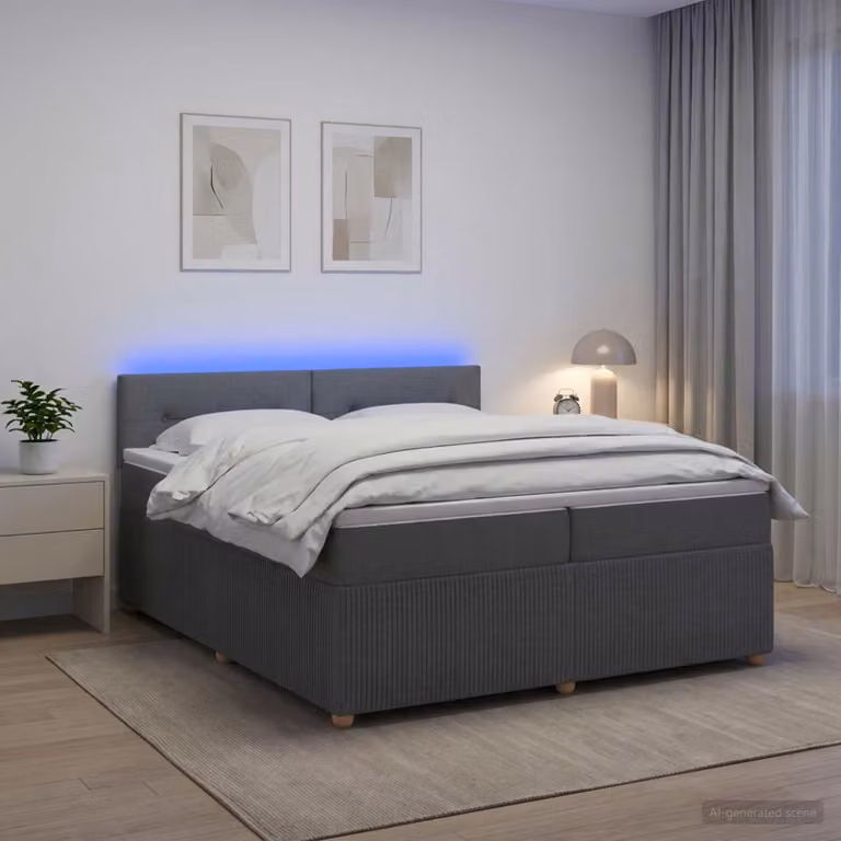 Letto box spring vidaXL con materasso a molle insacchettate, Grigio Scuro, L/P: 200 x 200 cm
