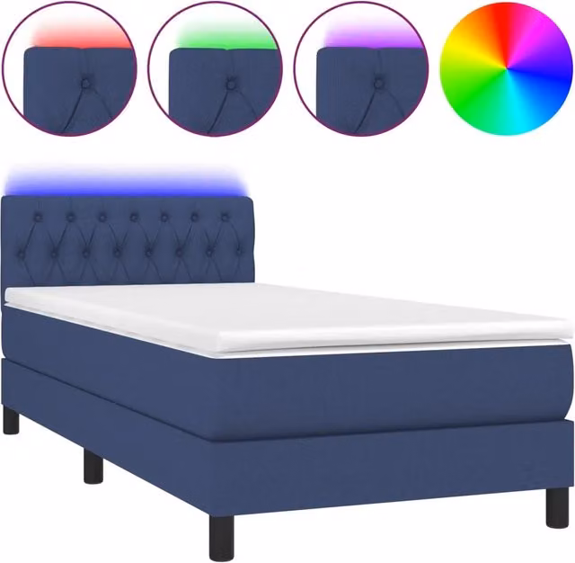 Letto singolo | Letto per adulti | Letto a Molle con Materasso e LED Blu 90x200 cm in Tessuto