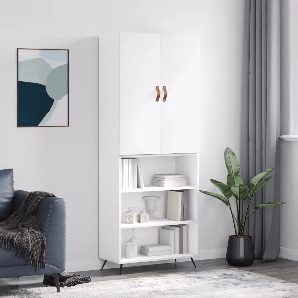 Credenza Buffet da pranzo Bianca in Legno Multistrato L: 69,5 cm, P: 34 cm, H: 180 cm – 2
