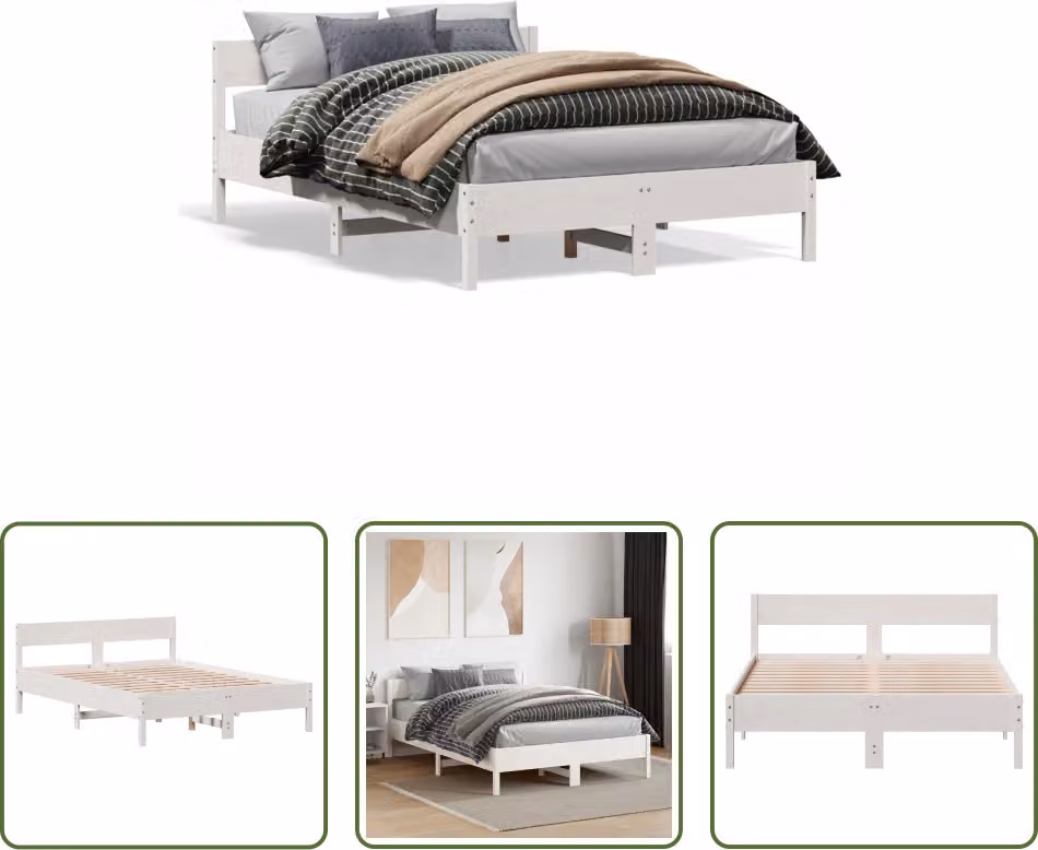 The Living Store Letto in legno massiccio senza materasso bianco 140x190 cm in legno di pino