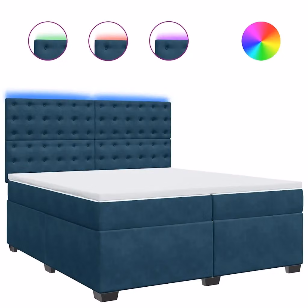 Letto Ibrido vidaXL con Materasso in Velluto Blu e Bianco L/P: 200 x 200 cm – 2