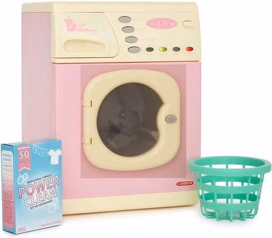 Lavatrice giocattolo per bambini con suoni realistici e movimento, colore rosa