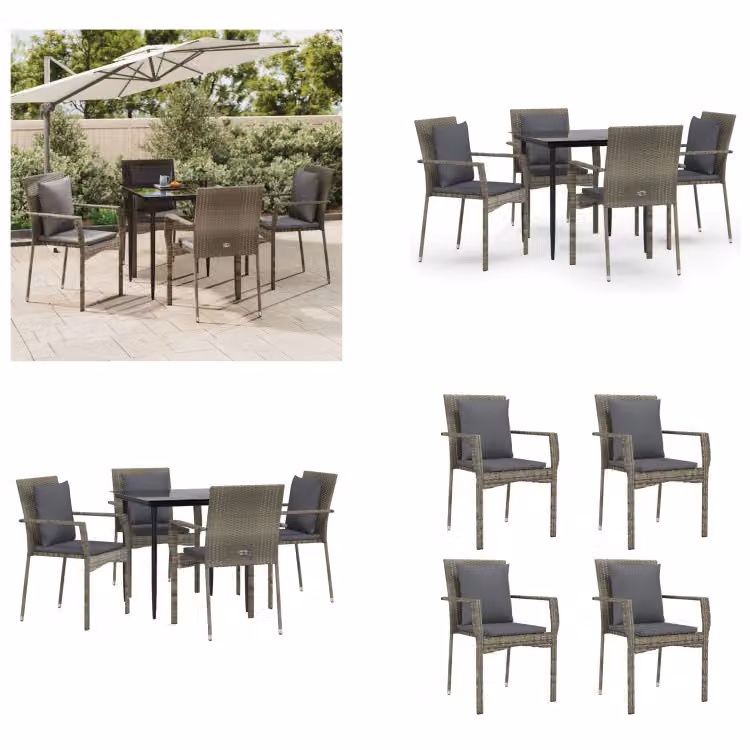 vidaXL Set da pranzo da giardino 5 pezzi con cuscini in poly rattan nero e grigio - Set da pranzo da giardino - Set da pranzo da giardino - Set da pranzo da terrazza