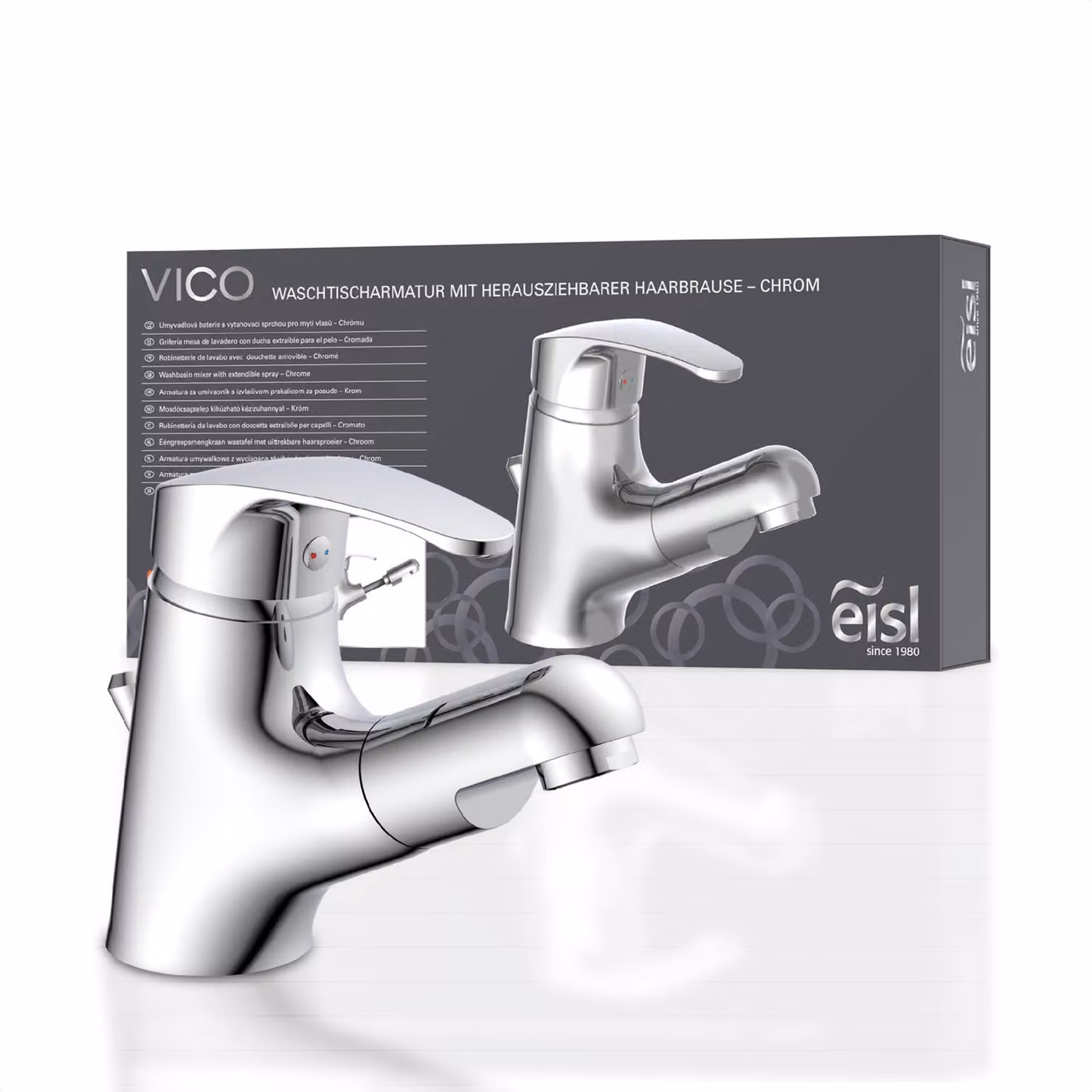 Miscelatore monocomando per lavabo con doccetta, completo di piletta di scarico, finitura cromata