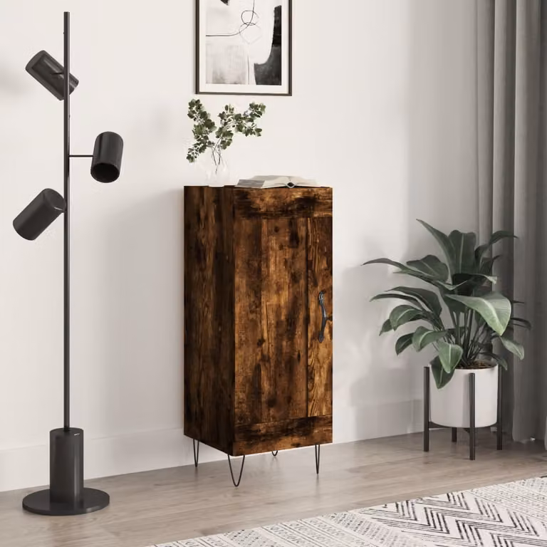 Credenza moderna vidaXL in legno multistrato e metallo, colore rovere fumo, L 34,5 cm x P 34 cm x H 90 cm