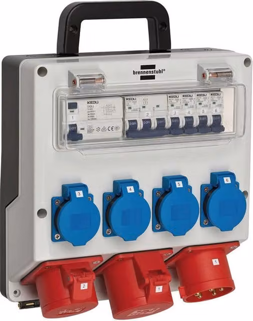 Unità di distribuzione dell'energia Brennenstuhl con 7 prese AC 400 V 32 A, protezione RCD e grado IP44, multicolore