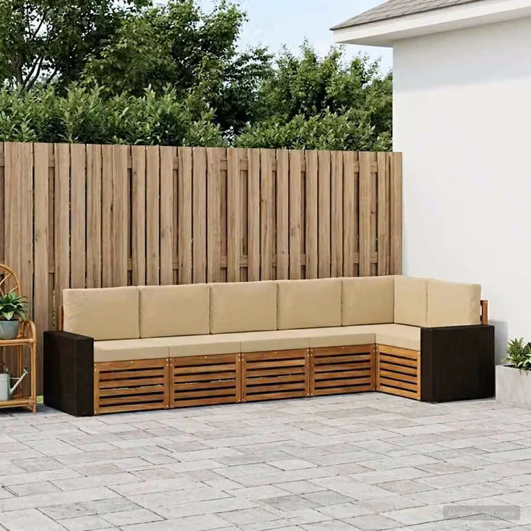 Set di divani da esterno vidaXL 6 pz in legno di acacia con cuscini beige e bianco per giardino e terrazza