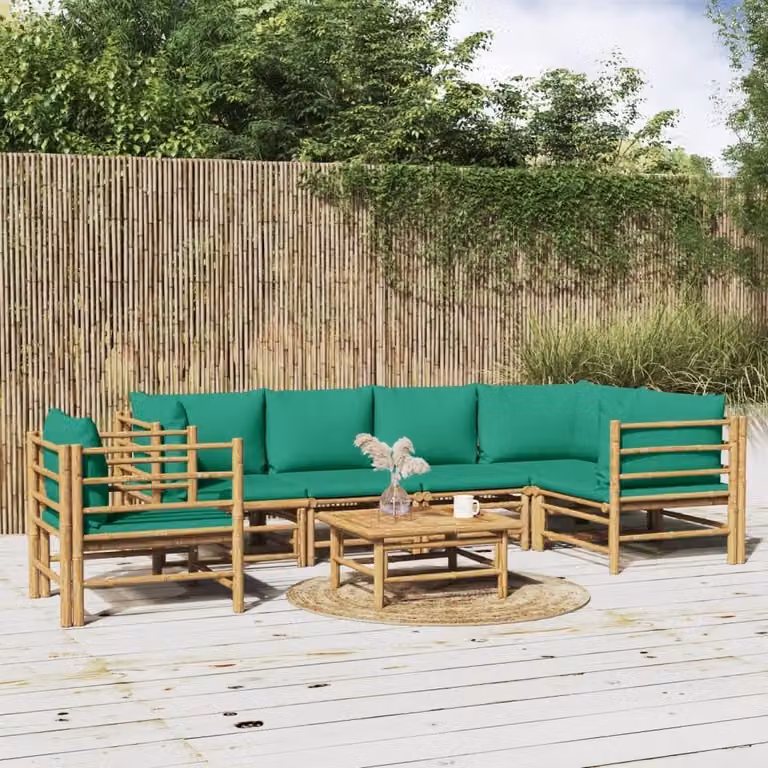 Maison Exclusive - Set da giardino da 7 pezzi con cuscini verdi in bambù