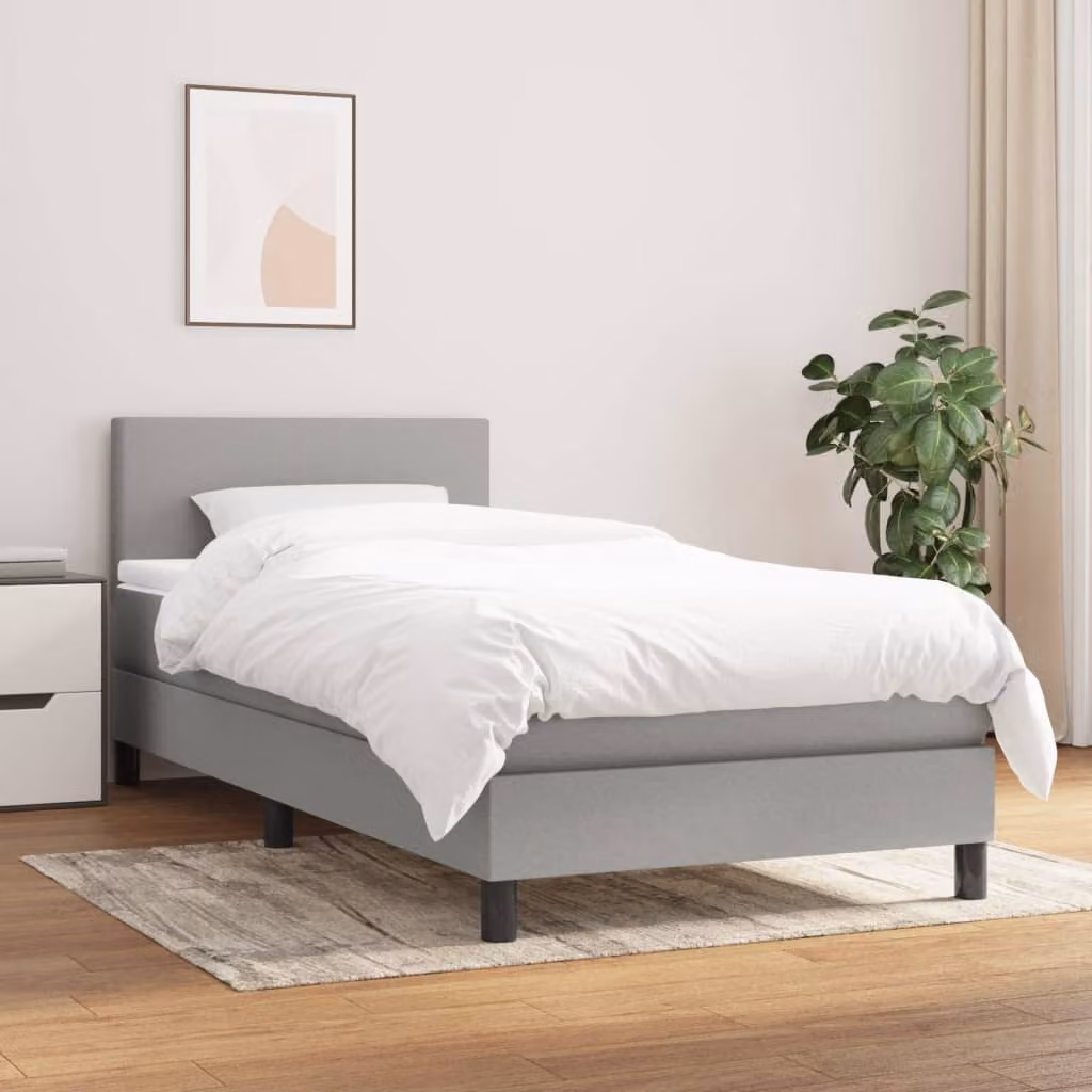vidaXL Giroletto a Molle con Materasso Ibrido in Tessuto Grigio e Bianco L/P/H: 190 x 90 x 30 cm – 1