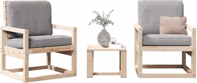 Set Salotto da Giardino vidaXL in Legno di Pino con Cuscini Grigi e Tavolino da Caffè